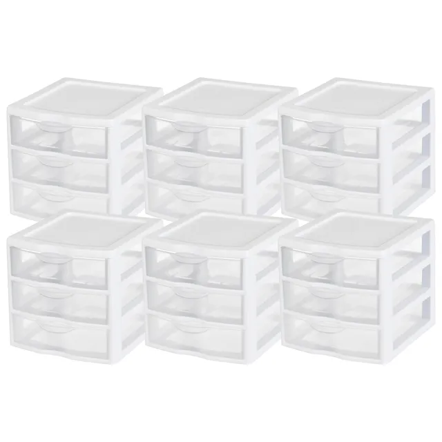 sterilite-clearview-3-drawer-desktop-storage-organizer-white-6-pack image 1