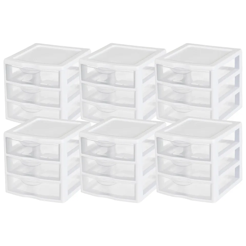 sterilite-clearview-3-drawer-desktop-storage-organizer-white-6-pack image 1