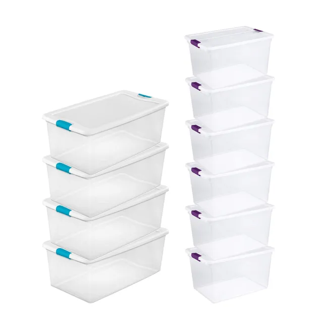 sterilite-106-quart-66-quart-clear-latching-storage-totes-with-secure-lids-4-pac image 1