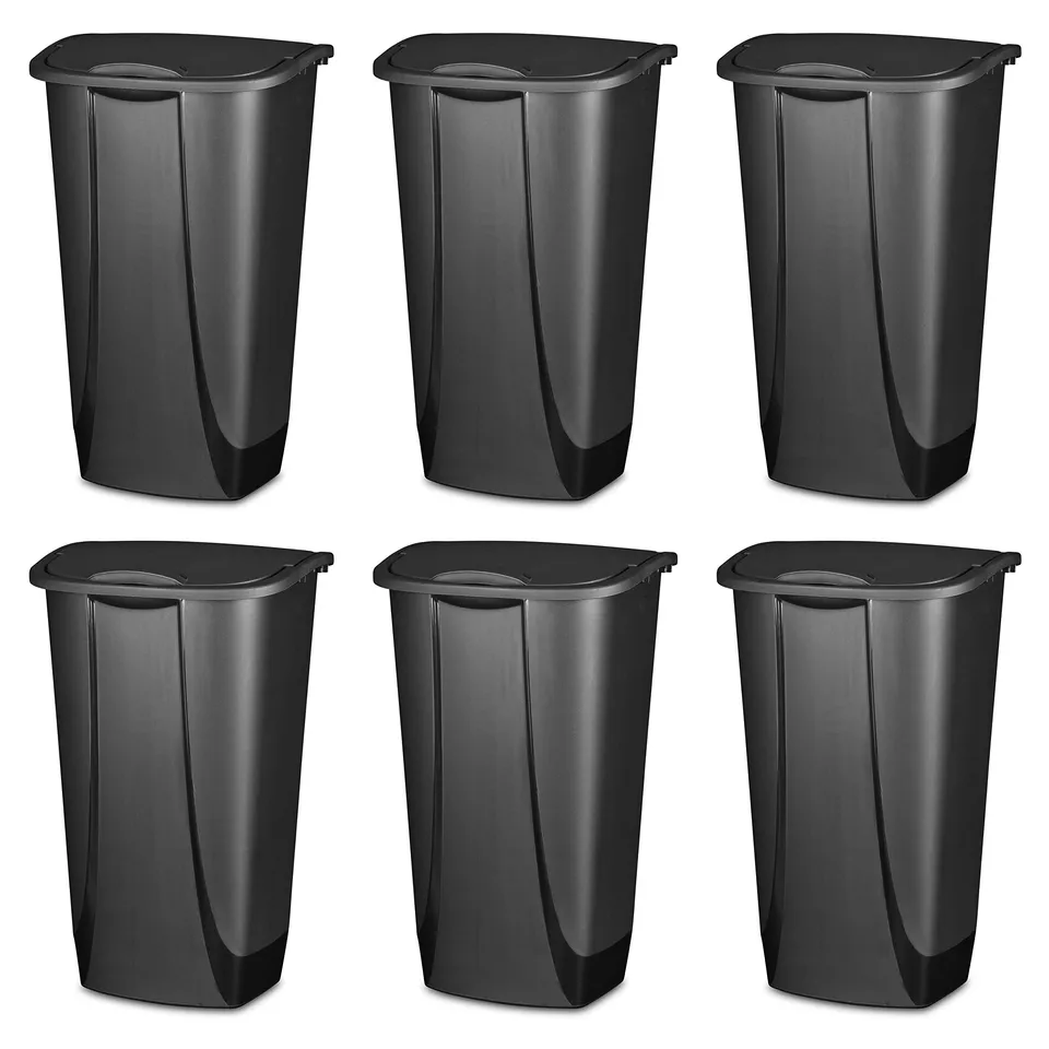 sterilite-11-gallon-swingtop-wastebasket-with-lid-black-6-pack-with-lids-6-lids- image 1