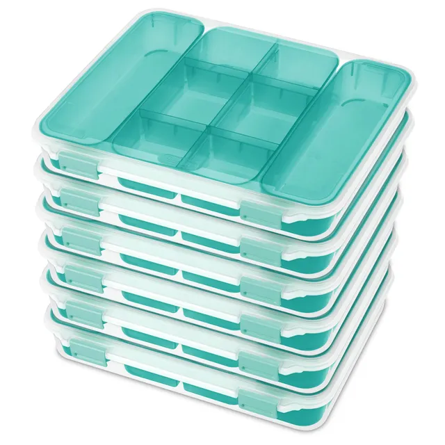 sterilite-divided-case-6-pack-stackable-plastic-storage-with-removable-blue-tray image 1