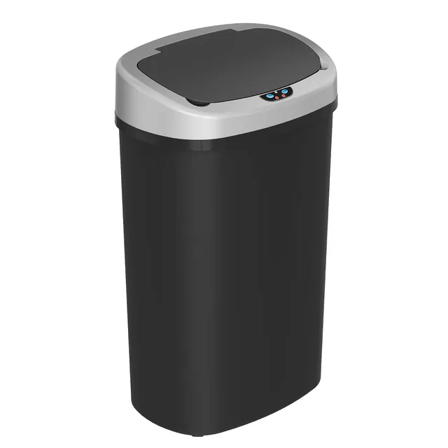 itouchless-13-gallon-50l-oval-black-plastic-sensor-kitchen-trash-can-with-absorb image 1
