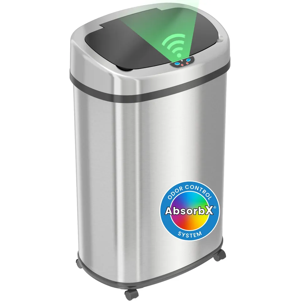 itouchless-sensorcan-13-gallon-automatic-sensor-trash-can-with-wheels-stainless- image 1