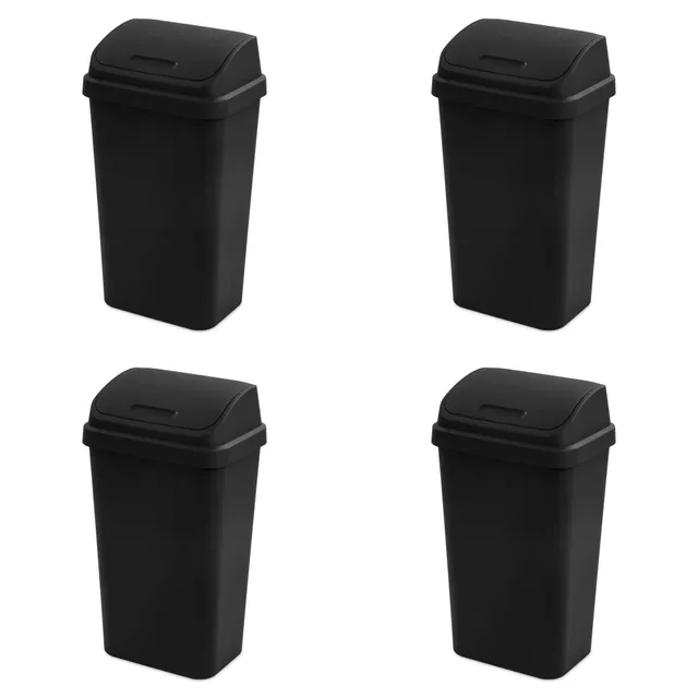 sterilite-4-pack-swing-top-wastebasket-13-gallon-black image 1