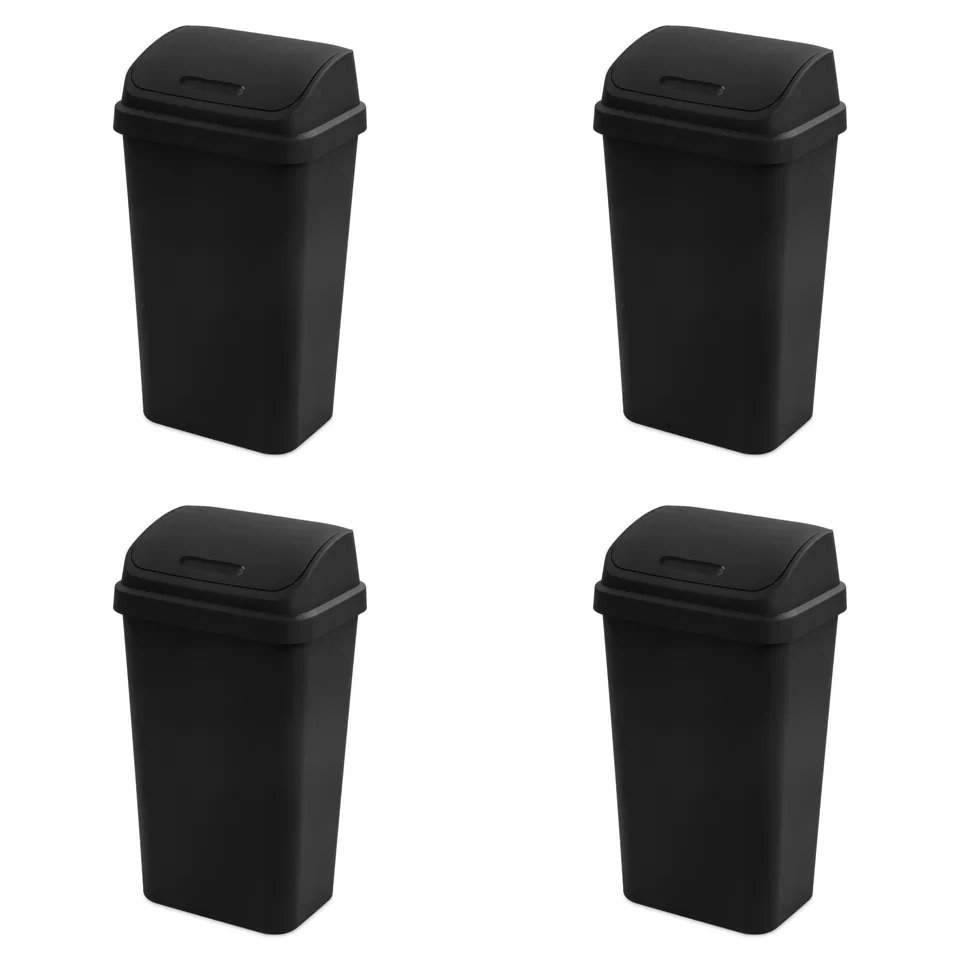 sterilite-4-pack-swing-top-wastebasket-13-gallon-black image 1