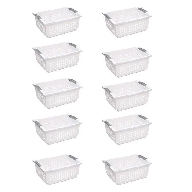 sterilite-large-plastic-stackable-storage-organization-basket-white-10-pack image 1
