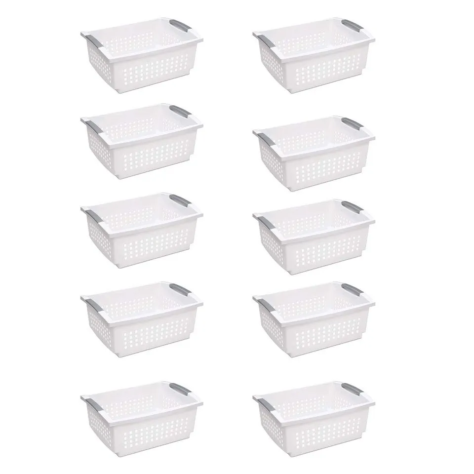 sterilite-large-plastic-stackable-storage-organization-basket-white-10-pack image 1