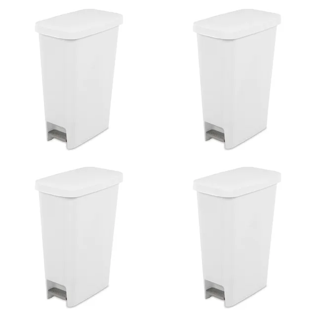 sterilite-11-gallon-slim-step-on-wastebasket-with-lid-hands-free-space-saving-tr image 1