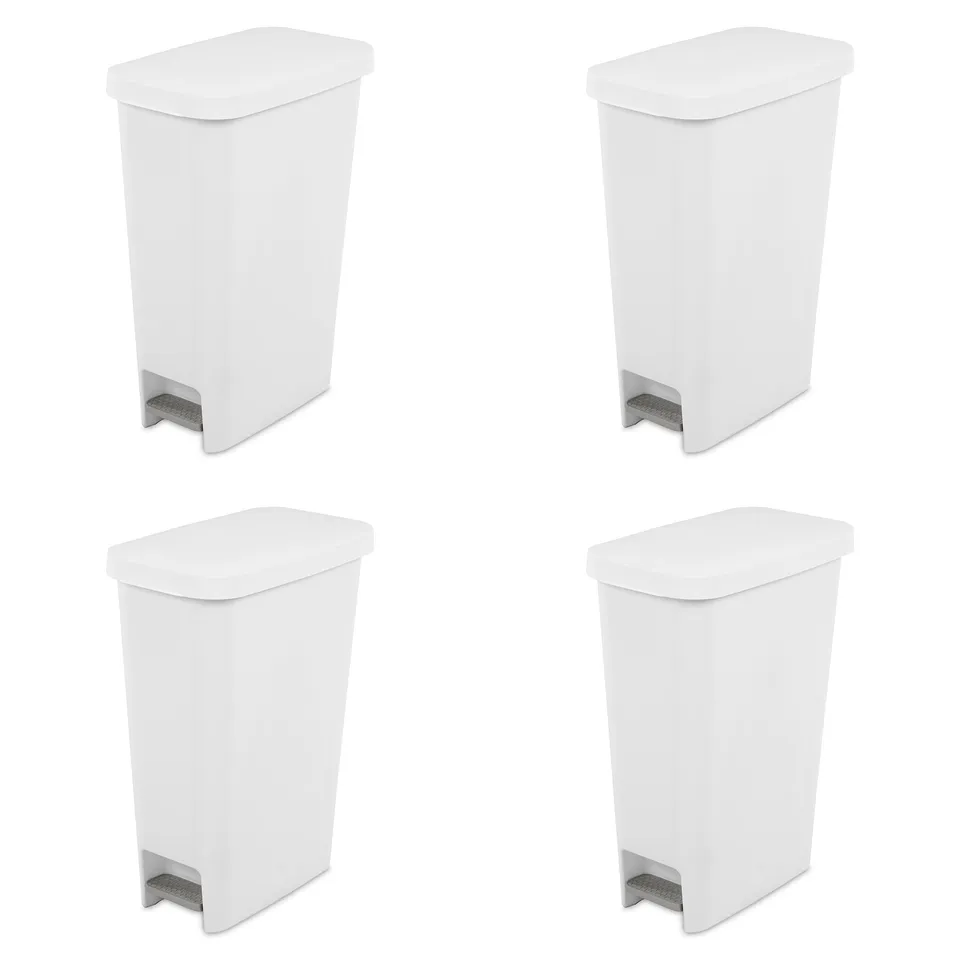 sterilite-11-gallon-slim-step-on-wastebasket-with-lid-hands-free-space-saving-tr image 1