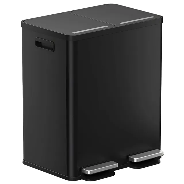 itouchless-16-gallon-60-liter-softstep-matte-black-dual-compartment-trash-and-re image 1