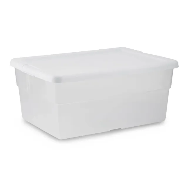 sterilite-16-quart-basic-clear-storage-box-with-white-lid image 1