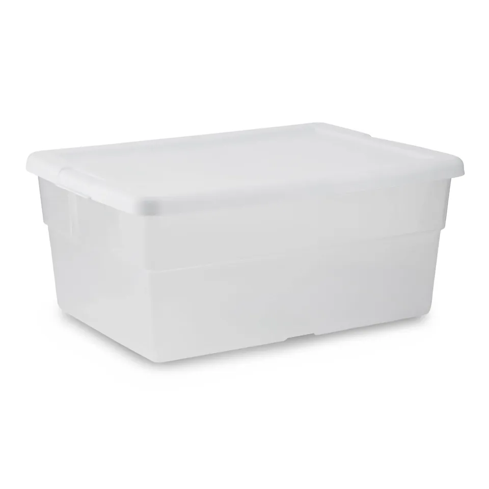 sterilite-16-quart-basic-clear-storage-box-with-white-lid image 1