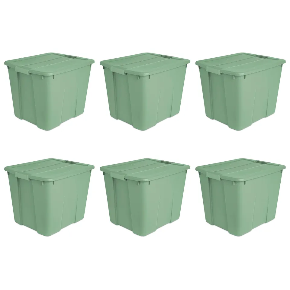 sterilite-20-gallon-stackable-plastic-storage-tote-with-latching-lid-6-pack-cris image 1