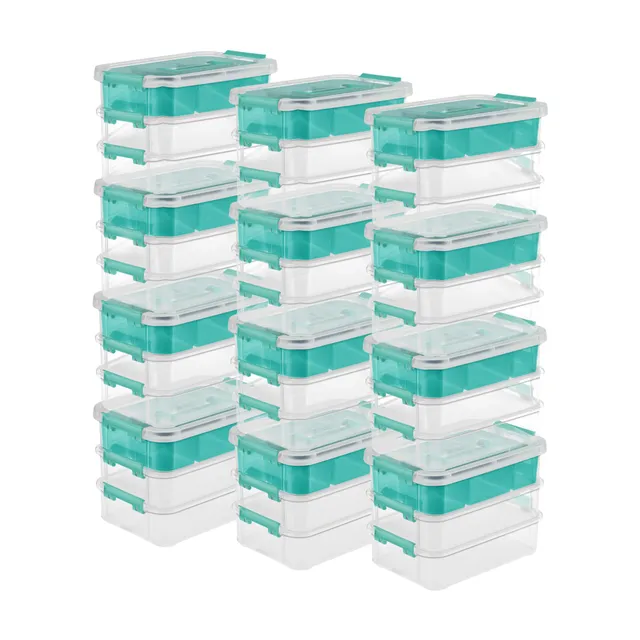 sterilite-12-pack-3-layer-stack-carry-storage-boxes-clear-blue-with-removable-di image 1