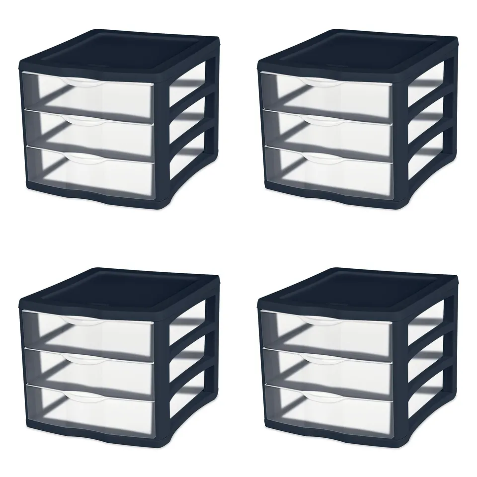 sterilite-3-drawer-unit-clear-drawers-blue-cove image 1