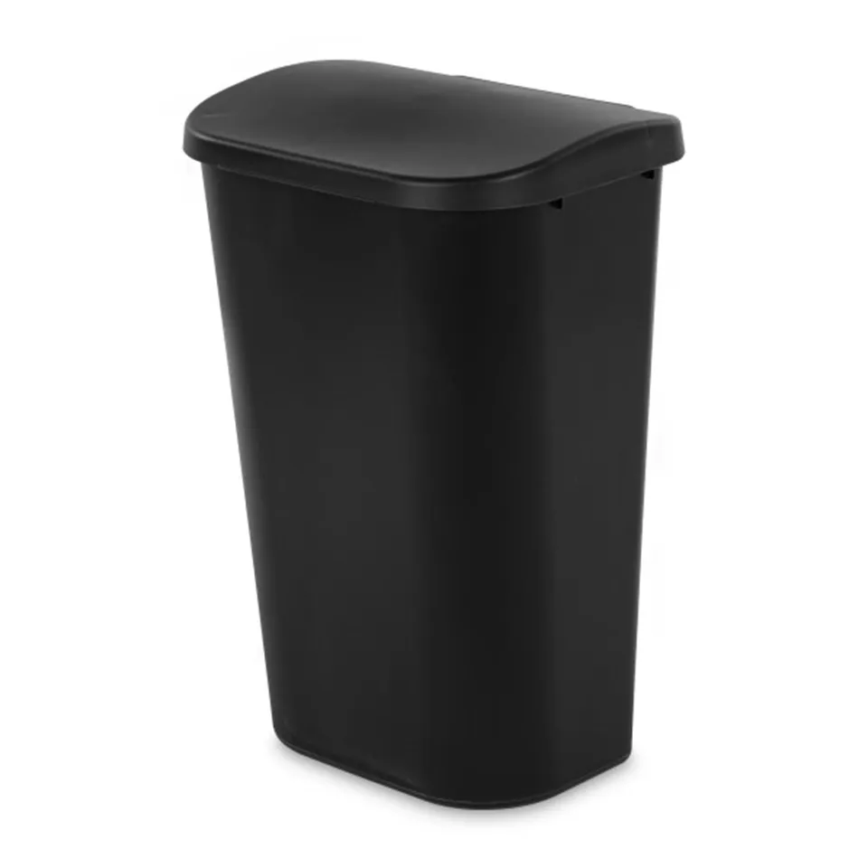 sterilite-11-3-gallon-d-shape-lift-top-wastebasket-trash-can-black-6-pack image 1