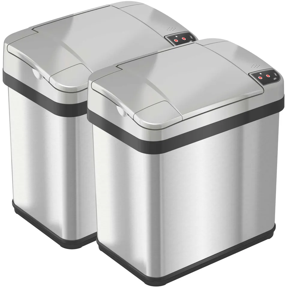 itouchless-2-5-gallon-stainless-steel-sensor-bathroom-trash-can-2-pack-with-abso image 1