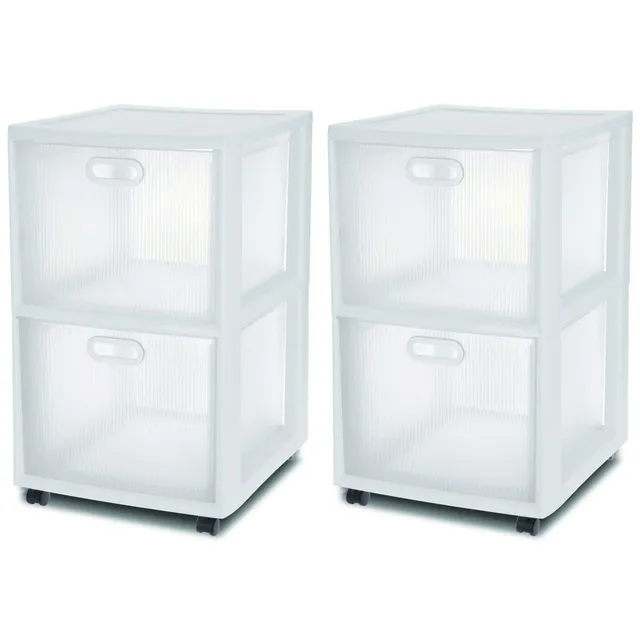 sterilite-ultra-2-drawer-filing-storage-cart-white-with-textured-clear-drawers-2 image 1