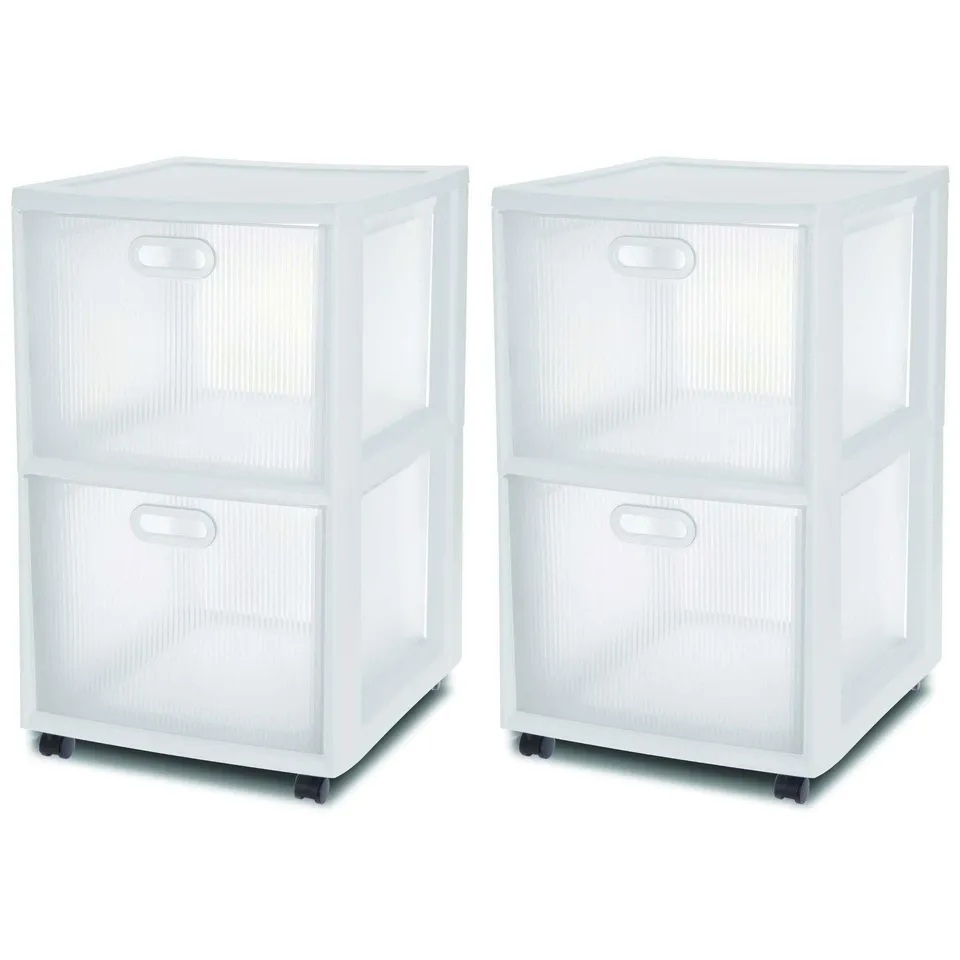sterilite-ultra-2-drawer-filing-storage-cart-white-with-textured-clear-drawers-2 image 1