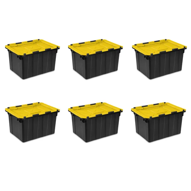 sterilite-14619y06-12-gallon-hinged-industrial-tote-with-yellow-lily-lid-6-pack image 1