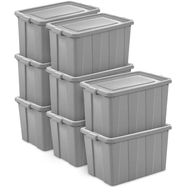 sterilite-30-gallon-stackable-storage-tote-with-lid-gray-8-pack image 1