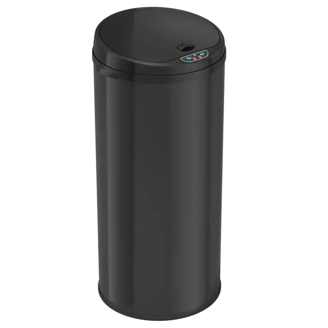 itouchless-13-gallon-50-liter-round-black-stainless-steel-sensor-kitchen-trash-c image 1