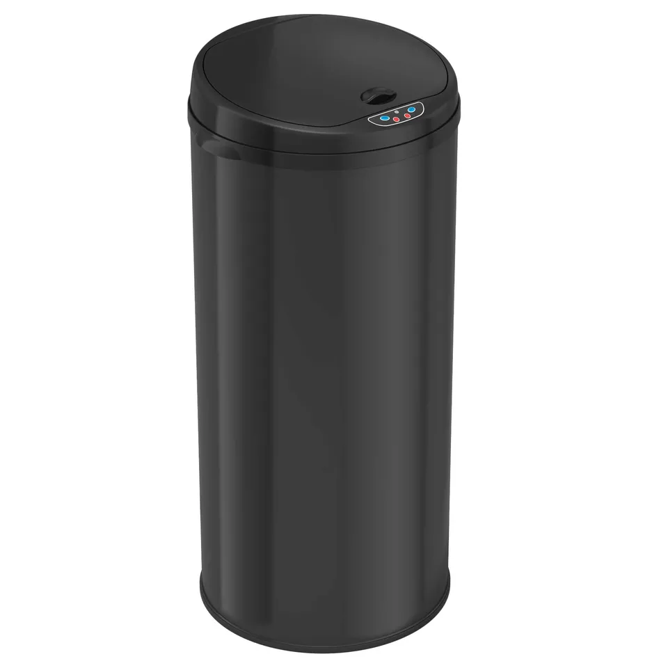 itouchless-13-gallon-50-liter-round-black-stainless-steel-sensor-kitchen-trash-c image 1