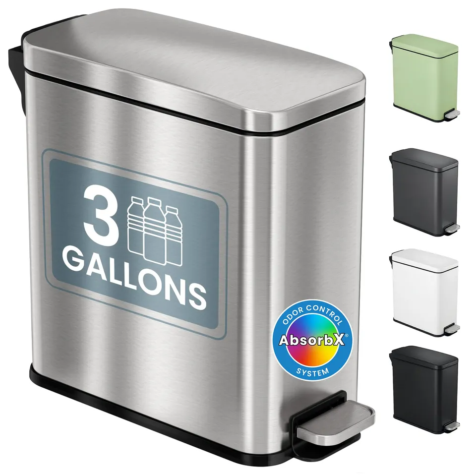 itouchless-3-gallon-small-wastebasket-for-bathroom-with-lid-stainless-steel-soft image 1