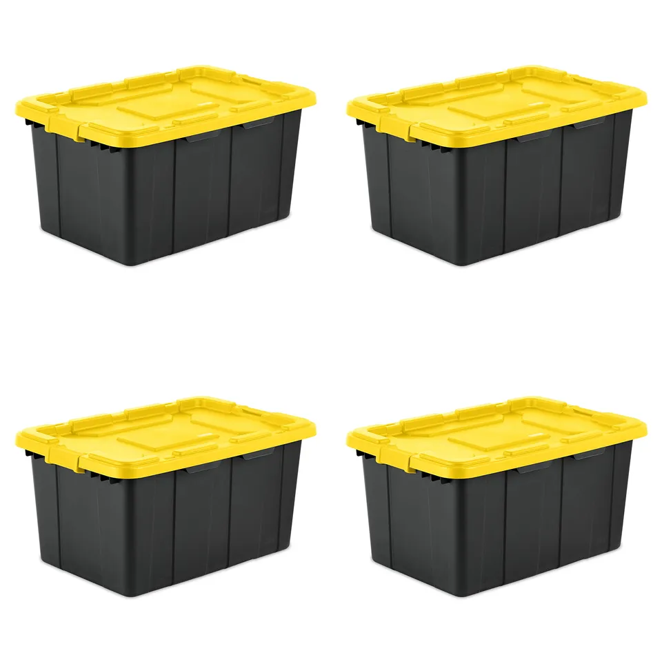 sterilite-27-gallon-industrial-tote-with-drip-resistant-lid-4-pack-yellow-lily-l image 1