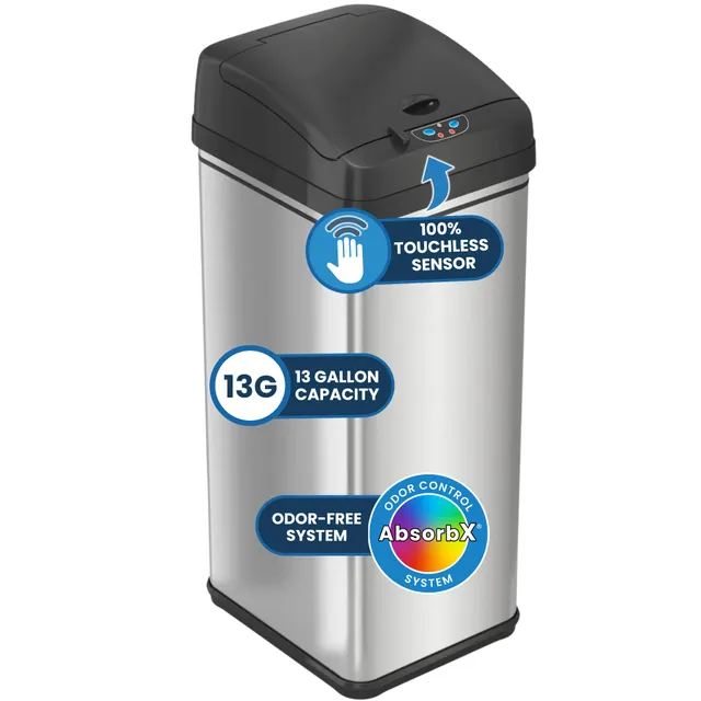 itouchless-50-liter-13-gallon-sensor-dog-proof-trash-can-with-lid-lock-stainless image 1