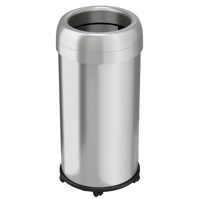itouchless-16-gallon-round-open-top-stainless-steel-trash-can-with-wheels-and-du image 1