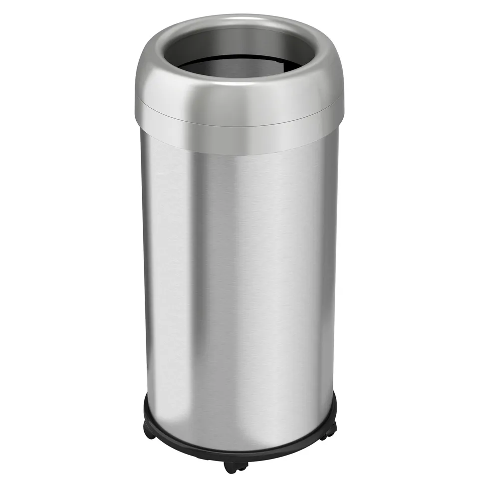 itouchless-16-gallon-round-open-top-stainless-steel-trash-can-with-wheels-and-du image 1