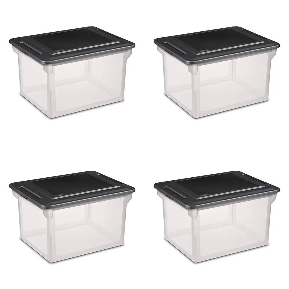 sterilite-4-pack-file-box-clear-storage-tote-with-black-lid-for-letter-legal-han image 1