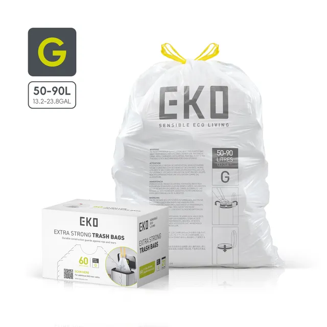 eko-code-g-21-gallon-80l-easy-dispense-roll-trash-bags-60-count-ultra-strong-dra image 1
