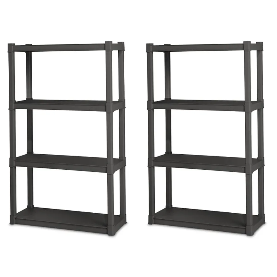 sterilite-2-pack-heavy-duty-plastic-storage-shelves-4-shelf-shelving-unit-gray-g image 1