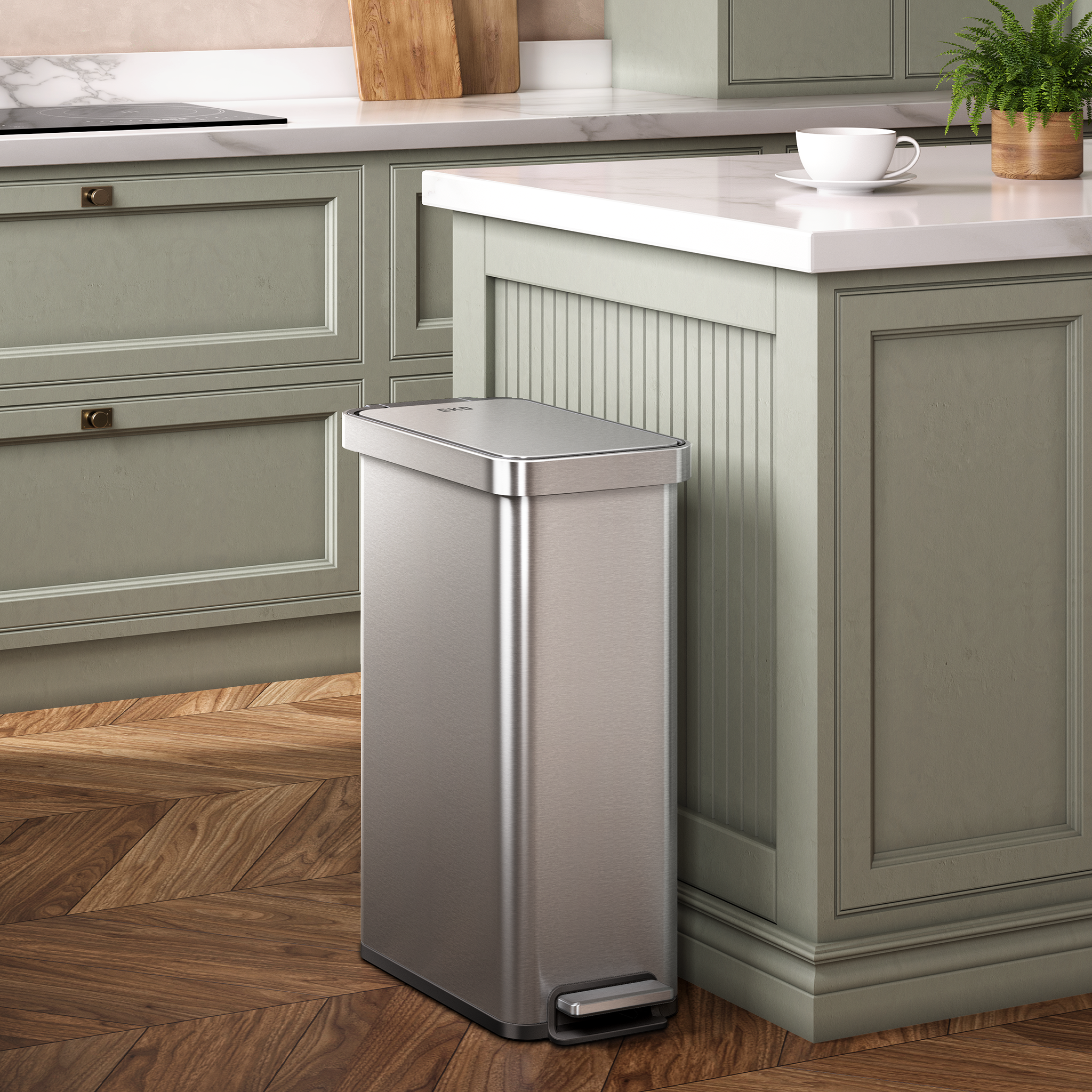 eko-hudson-slim-50-liter-13-gallon-matte-stainless-steel-step-trash-can-with-lid image 2