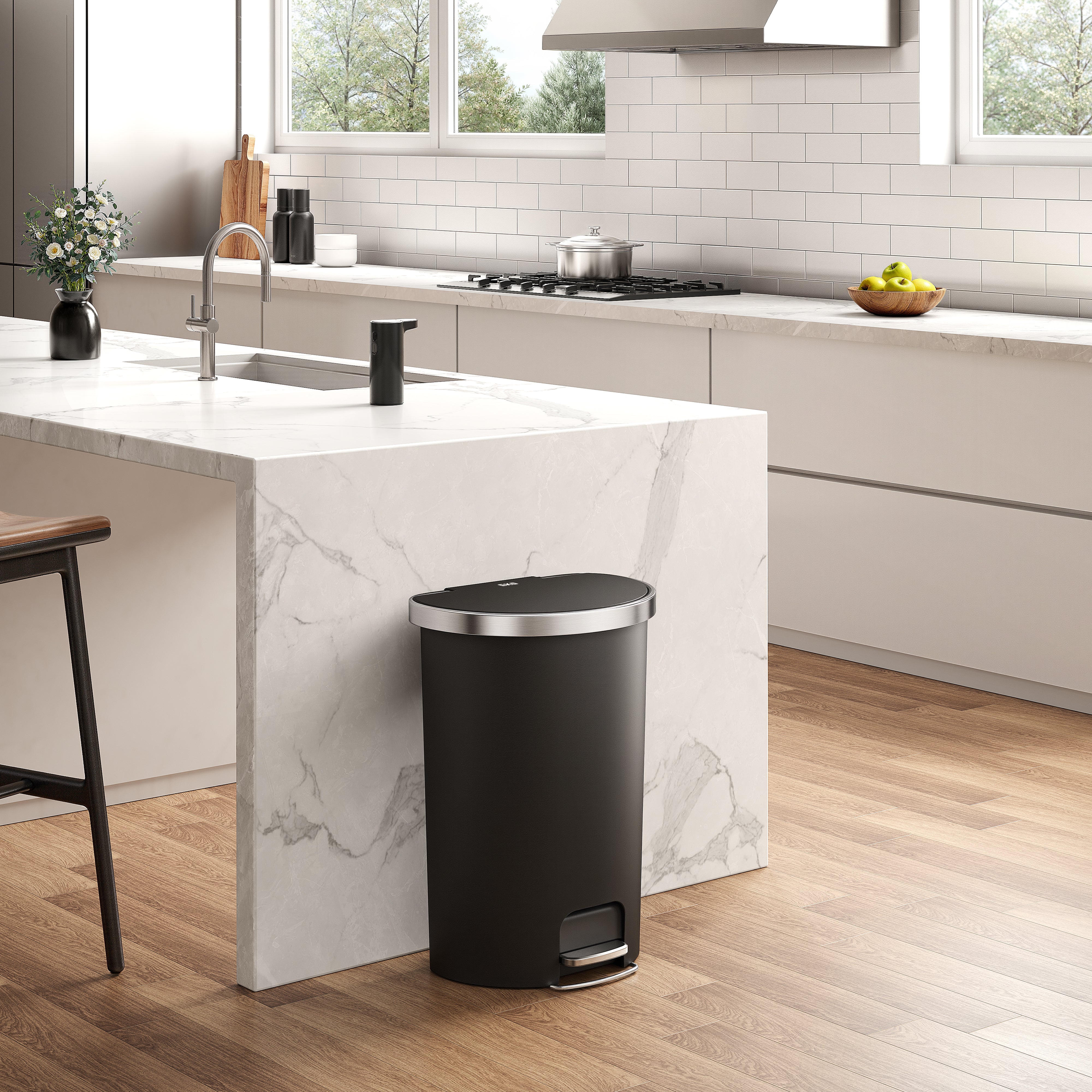 eko-hana-semi-round-55l-14-5-gallon-step-trash-can-with-wheels-black image 2