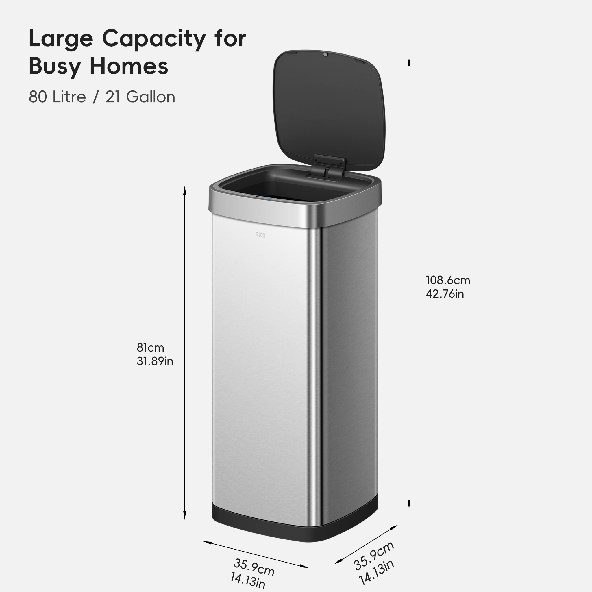 eko-ecosmart-80l-21-gal-touchless-motion-sensor-kitchen-trash-can-stainless-stee image 8