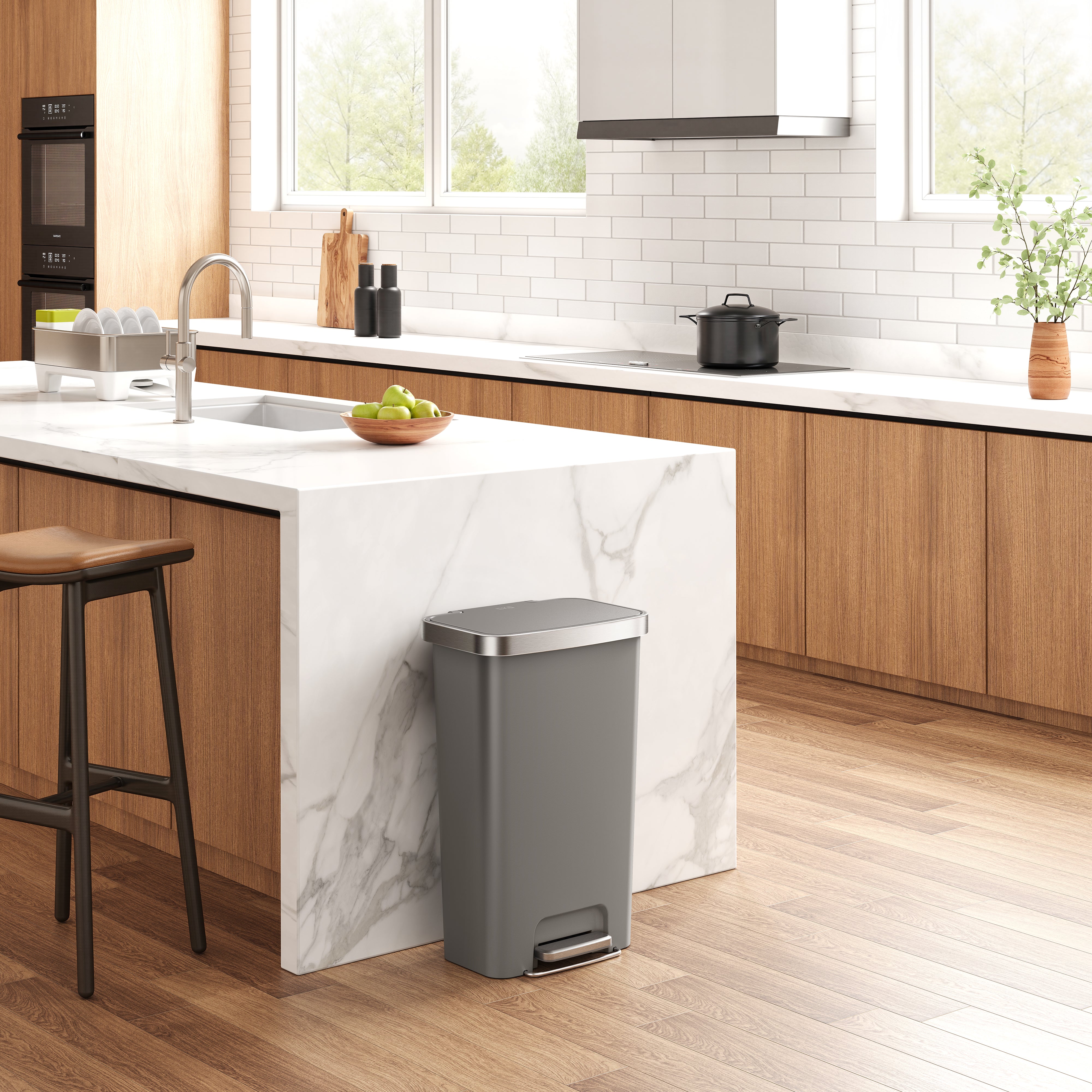eko-hana-45l-11-9-gallon-plastic-resin-step-kitchen-trash-can-grey image 2