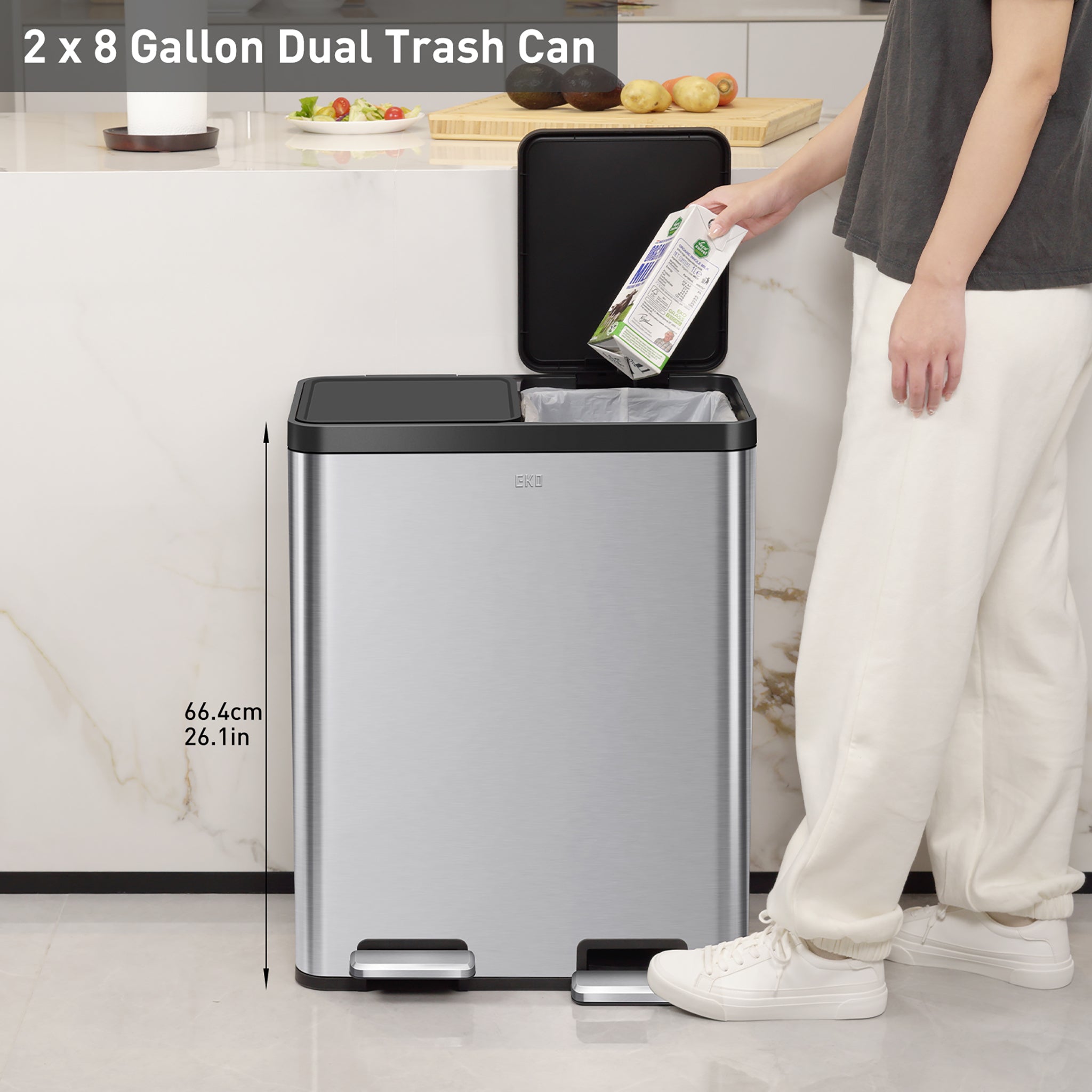 eko-essential-step-recycling-can-dual-compartment-30l-30l-stainless-steel-resin- image 4