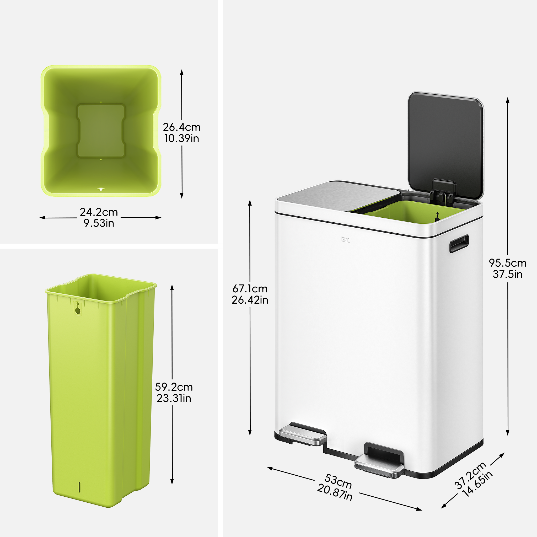 eko-edison-8-8-gal-dual-recycling-trash-can-with-removable-liners-matte-white image 3