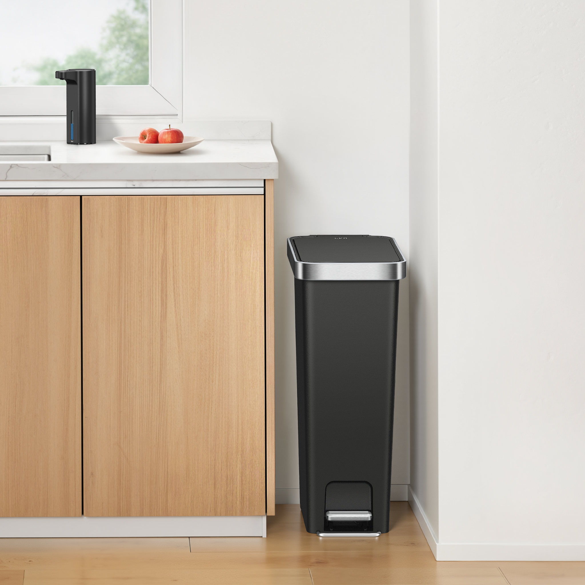 eko-hana-slim-40l-10-5-gallon-plastic-resin-step-kitchen-trash-can-black image 2