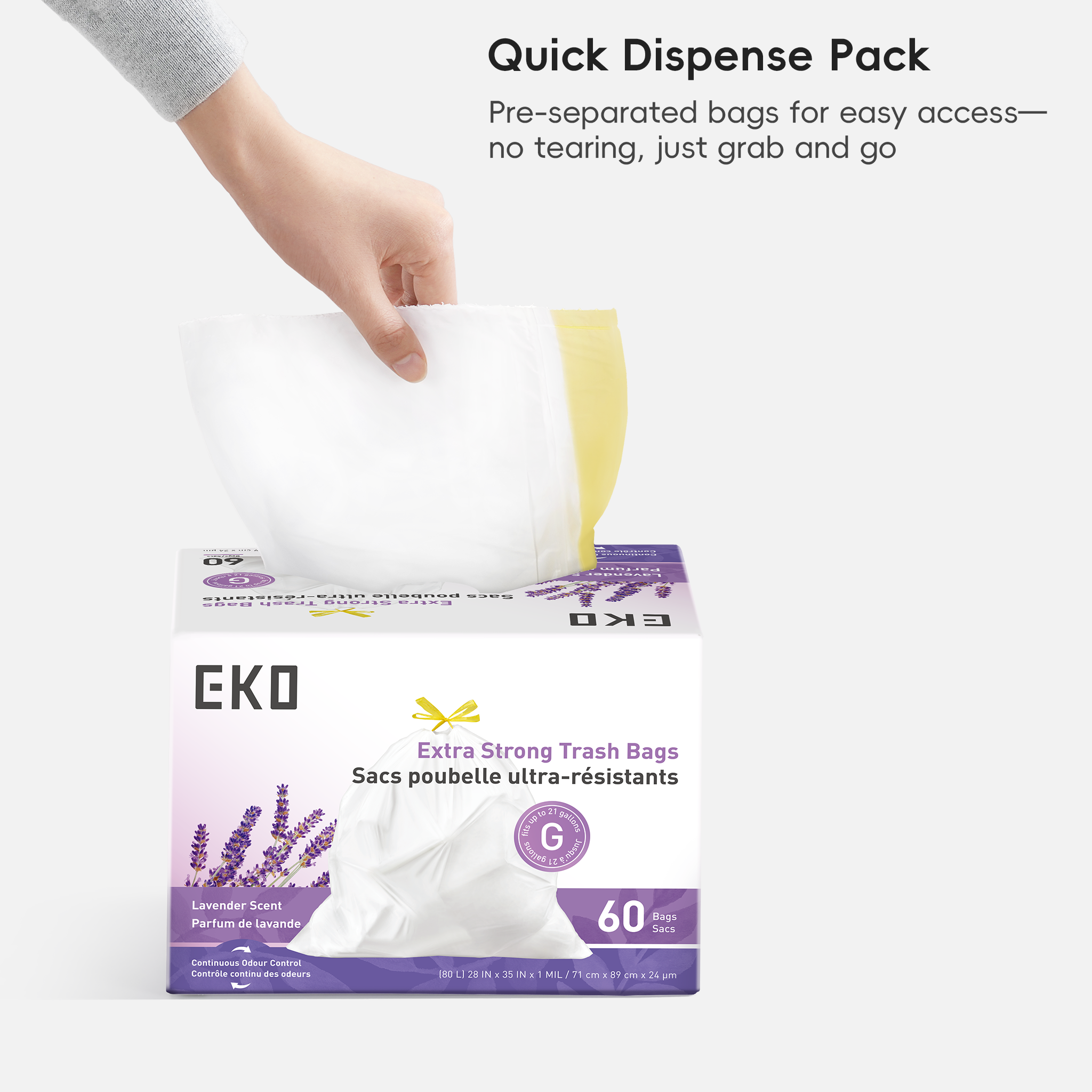 eko-code-g-21-gallon-easy-dispense-roll-trash-bags-60-count-lavender-scent image 4
