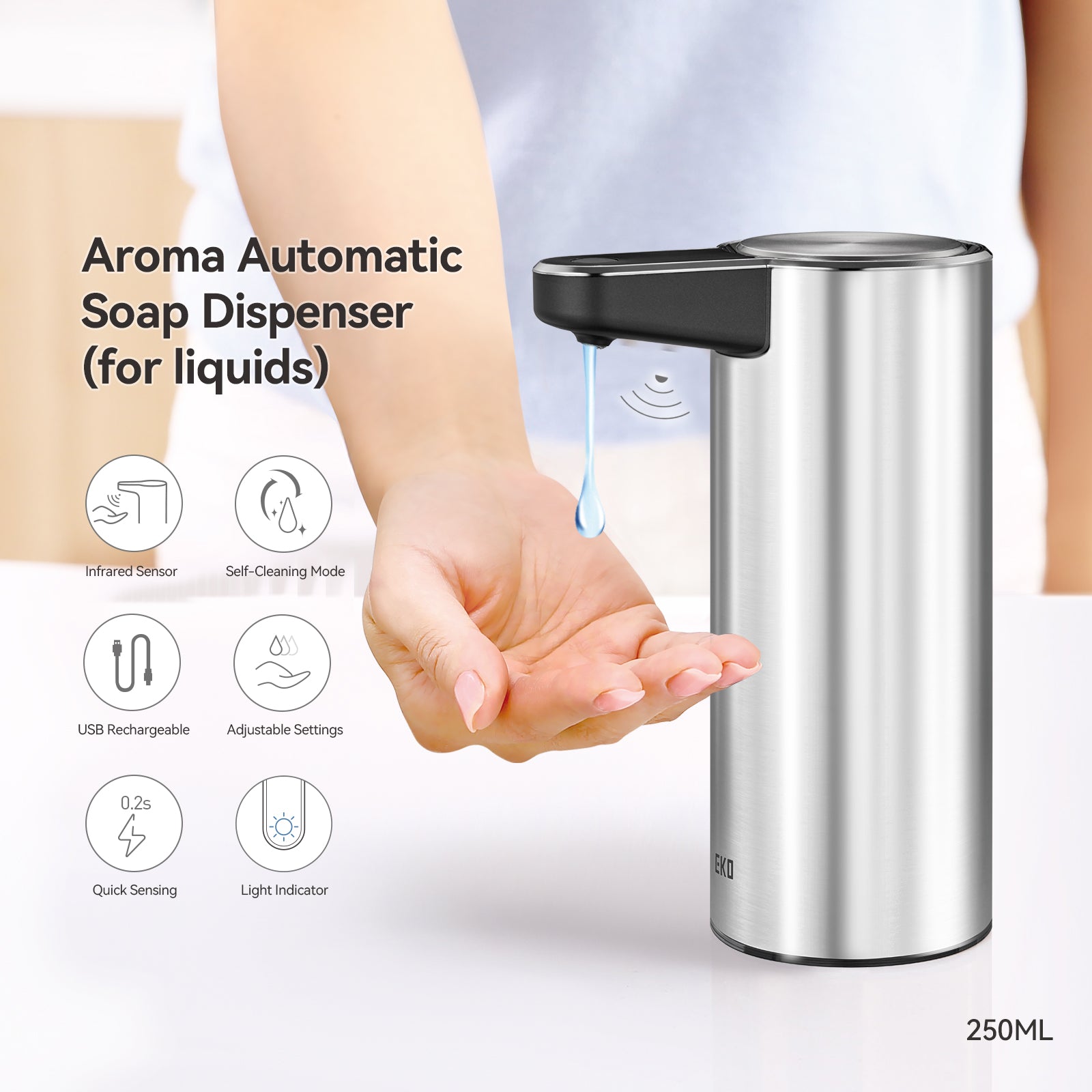 eko-deluxe-aroma-smart-liquid-soap-dispenser-stainless-steel image 2