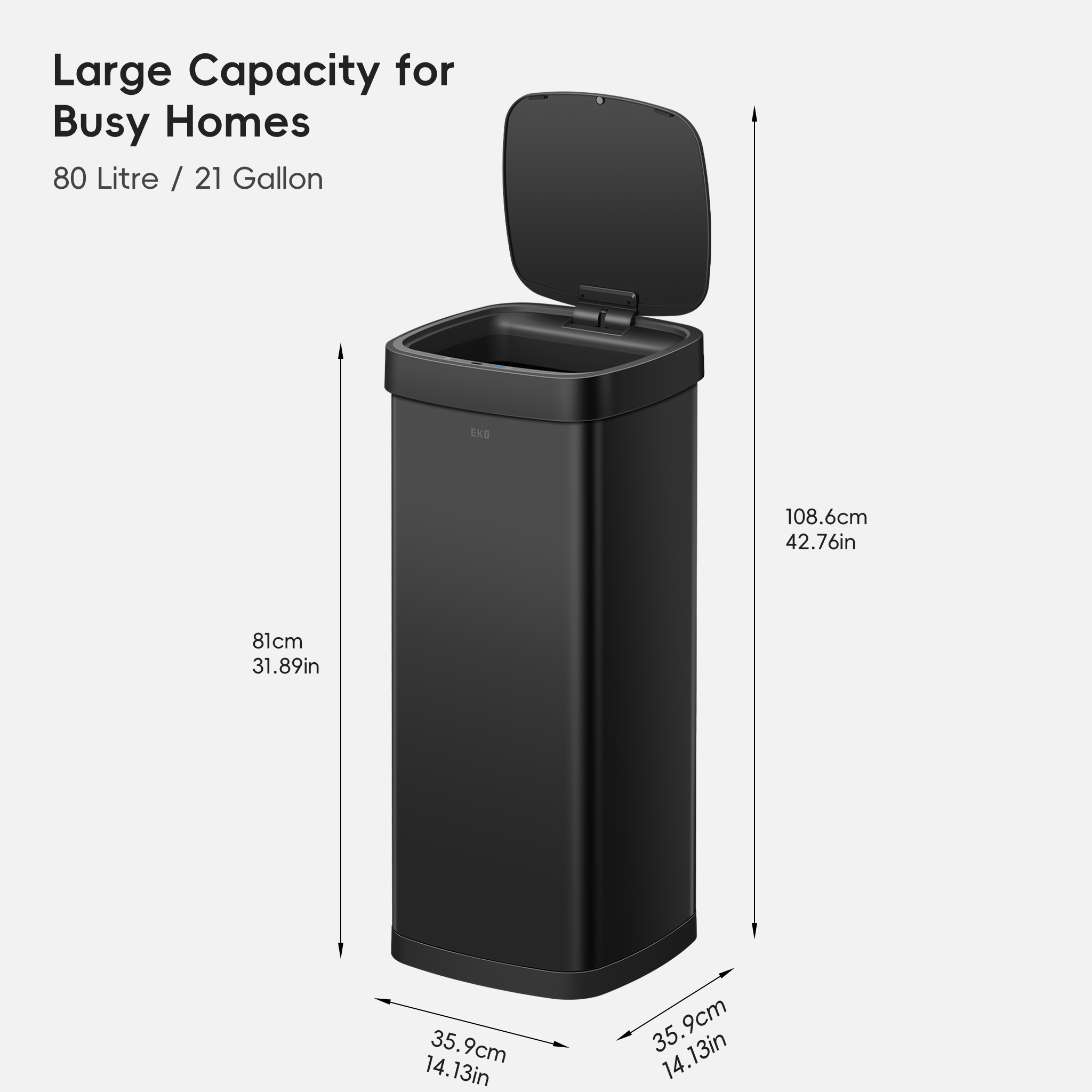 eko-ecosmart-80-liter-21-gallon-motion-sensor-trash-can-matte-black image 8