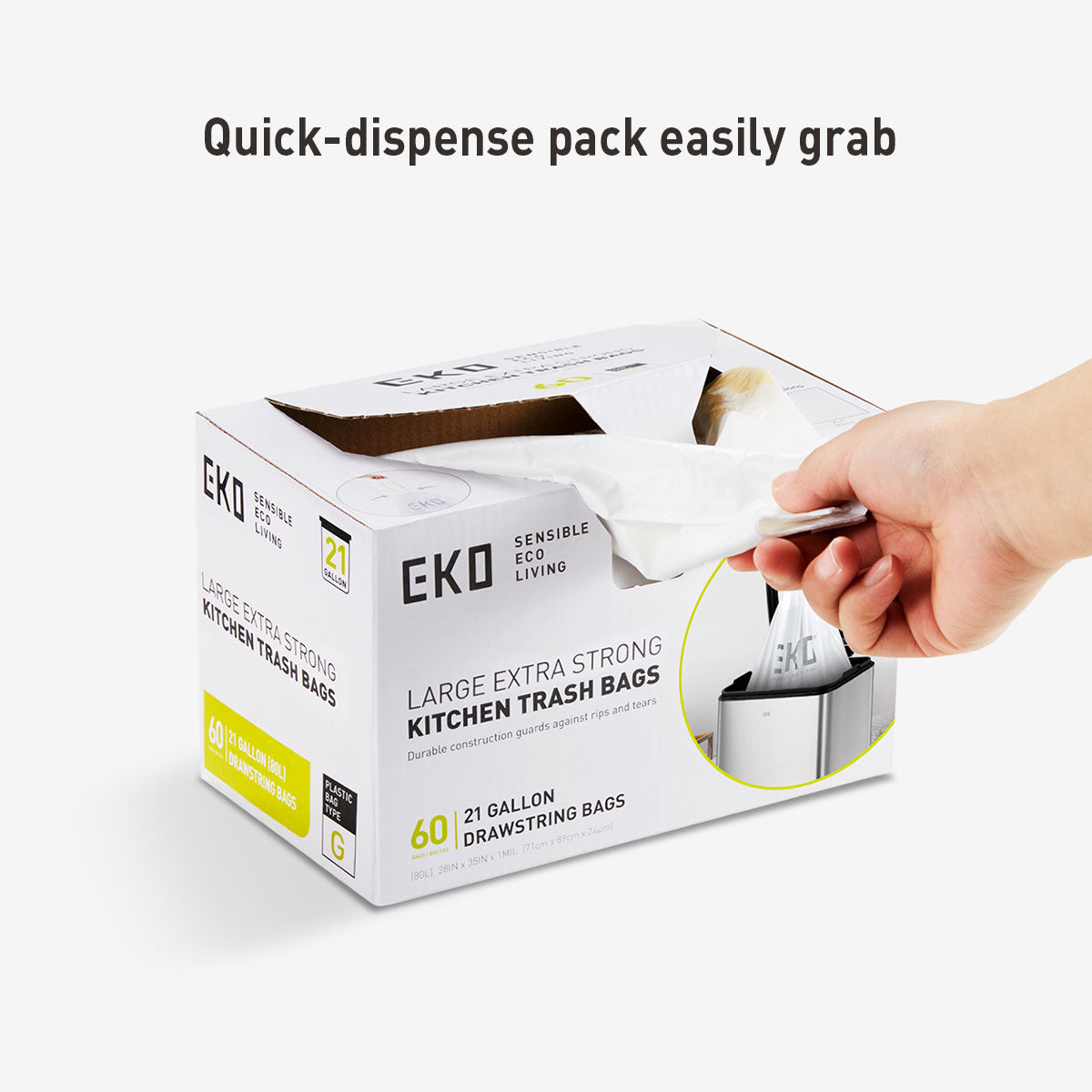 eko-code-g-21-gallon-80l-easy-dispense-roll-trash-bags-60-count-ultra-strong-dra image 5