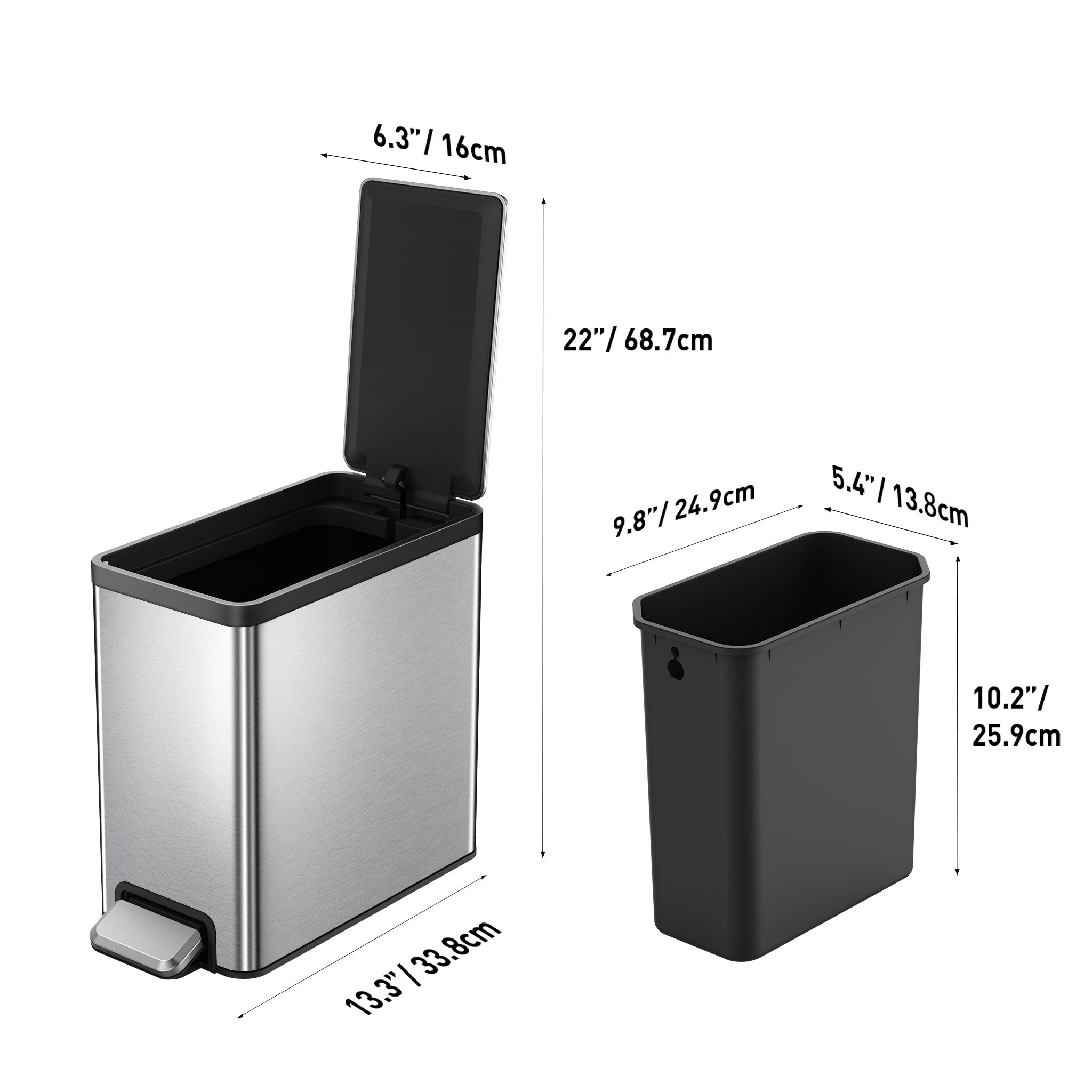 eko-ecocasa-ii-slim-step-can-with-liner-6l-1-6-gal-matte-stainless-steel image 3