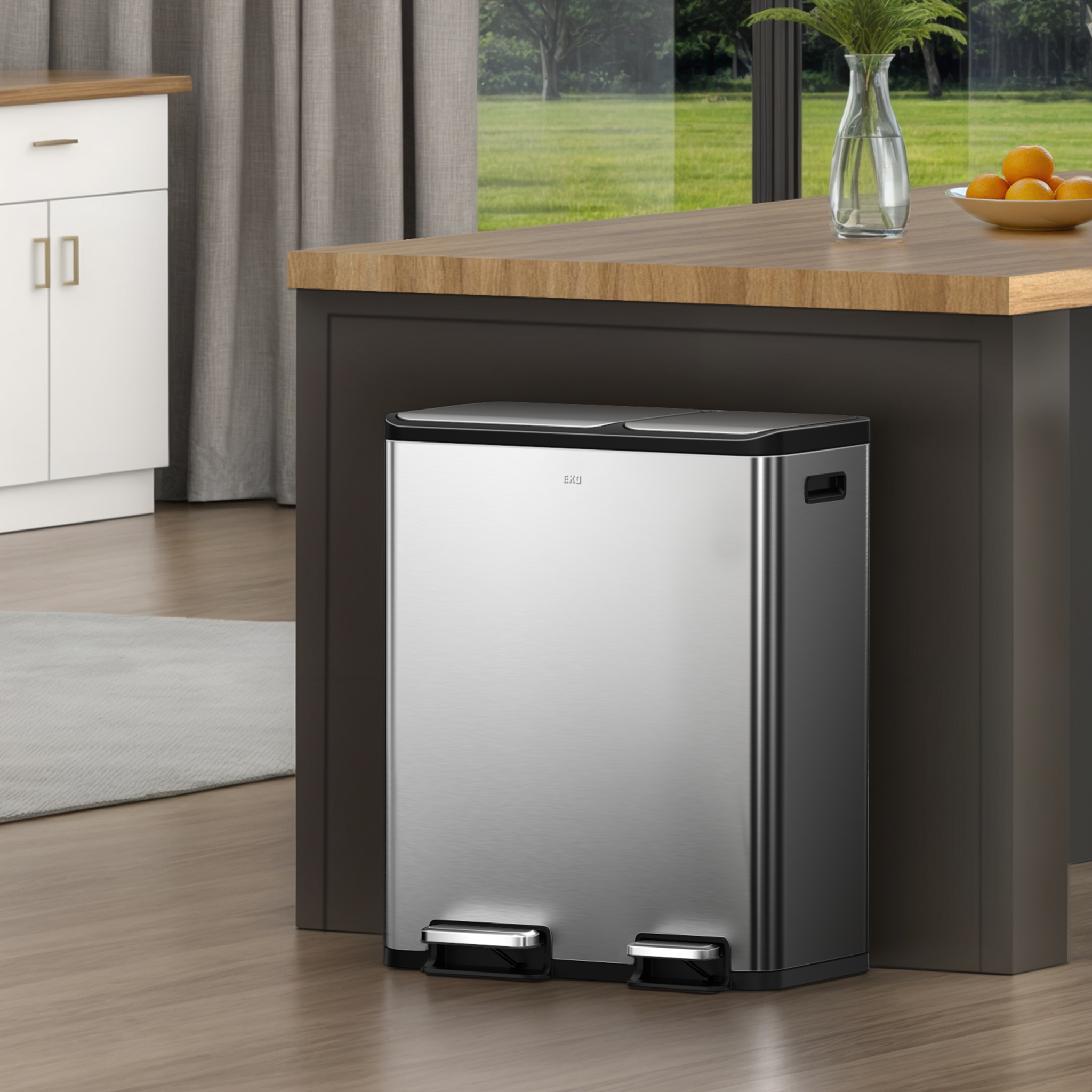 eko-ecocasa-dual-compartment-step-recycling-can-30l-20l-stainless-steel-finish image 2