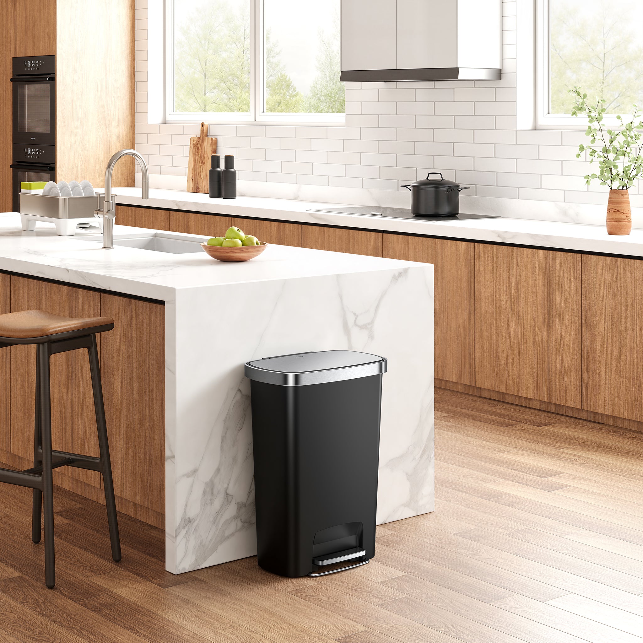 eko-hana-select-50l-13-gallon-plastic-resin-step-kitchen-trash-can-black image 2