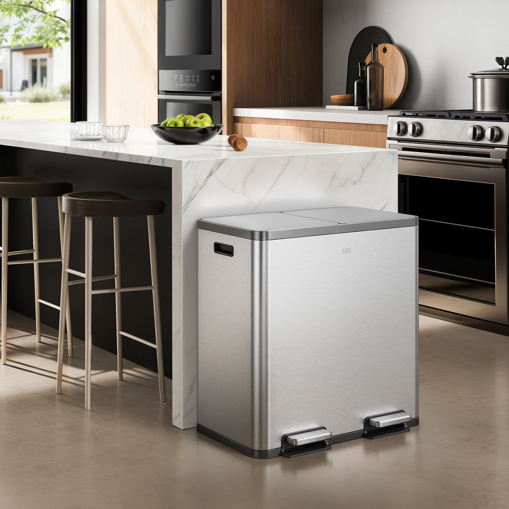 eko-ecocasa-plus-2x10-6-gal-dual-recycling-trash-can-for-kitchen-stainless-steel image 2